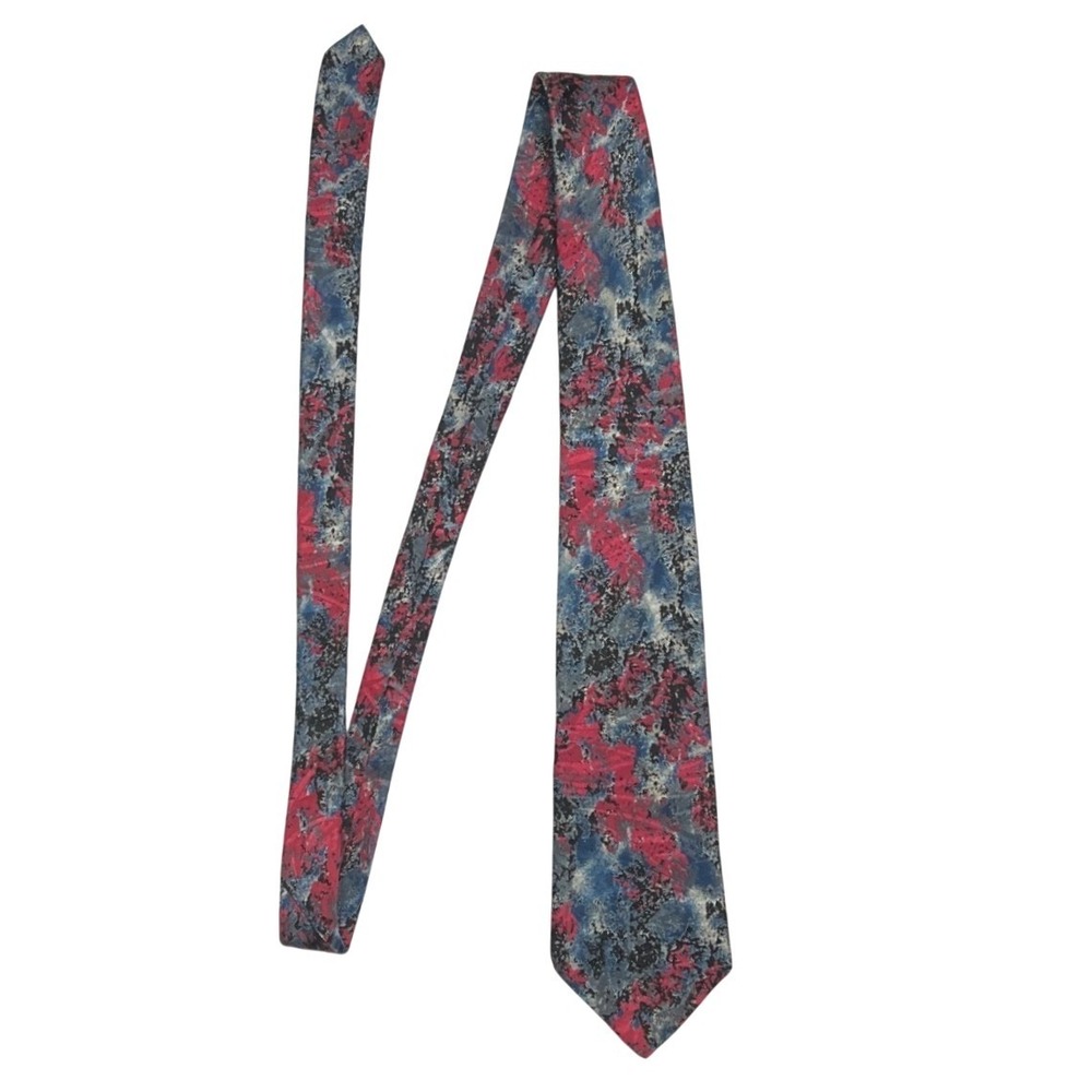 Enzo Felini Pure Silk Necktie Abstract 90's Style Red Blue Made in Italy EUC